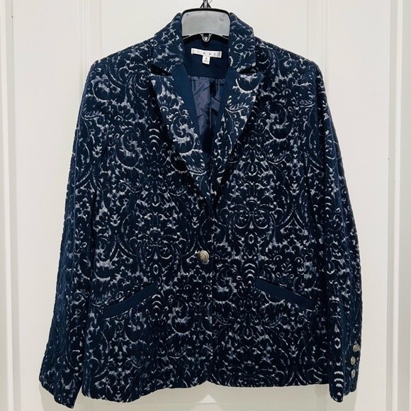 Cabi Navy Blue Jacquard Wool Blend Blazer Style# 109 Women's Size 8 - Picture 2 of 14